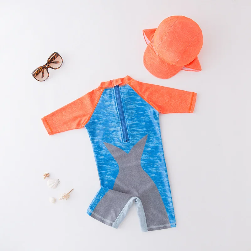 2024 baby boys girls swimwear with cap surfing Wear  swimming suit infant toddler kids children Sunscreen beach bathing Suit