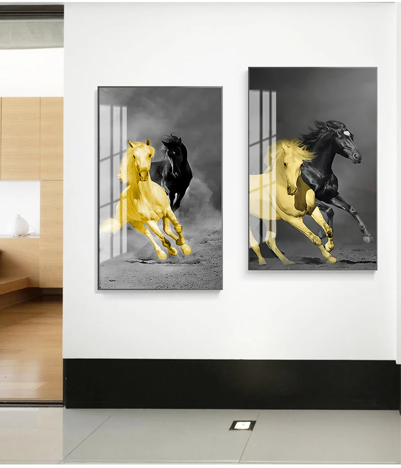 Running Horses Canvas Art Poster Animals Wall Art Paintings Print Black Yellow Wall Pictures For Living Room Home Decor Cuadros