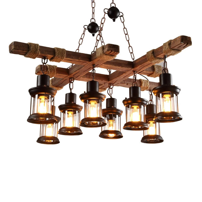 Wooden pendant lights decorate internet cafes, bars, themed living rooms, retro industrial style restaurants