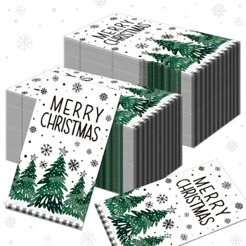 กระดาษเช็ดปากยาว20ชิ้นขนาด34.2*40.6ซม. ลายต้นคริสต์มาสเกล็ดหิมะขนาดใหญ่กระดาษเช็ดปากแผ่นตกแต่งคริสต์มาสกระดาษ