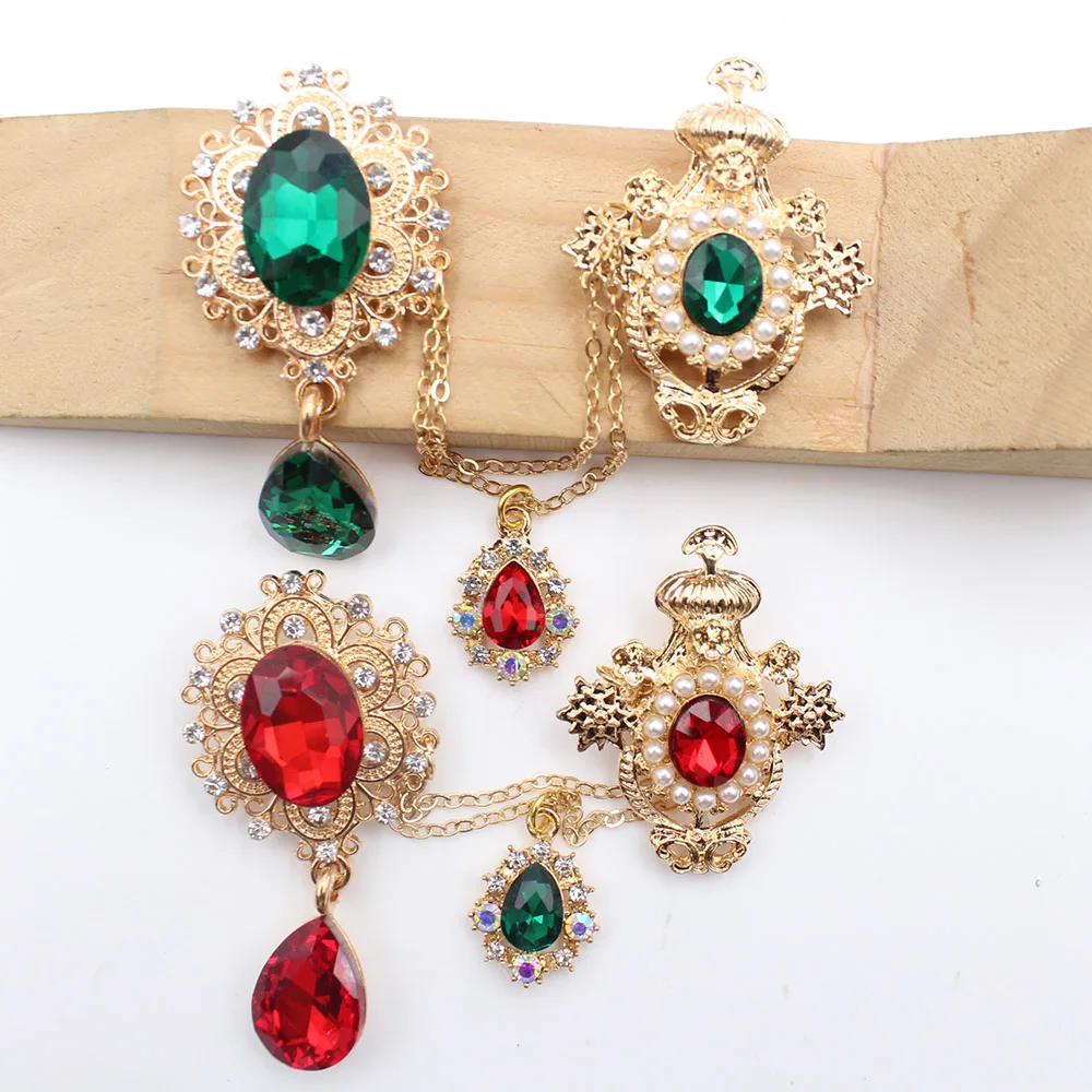 New alloy glass pin chain pearl flower plate pendant DIY clothing tie versatile for both men and women 2pcs/lot - view 4