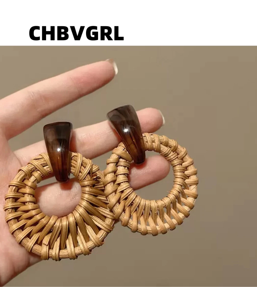 

Popular hot-selling beads woven round pendant earrings bohemian vacation style earrings high-end design earring