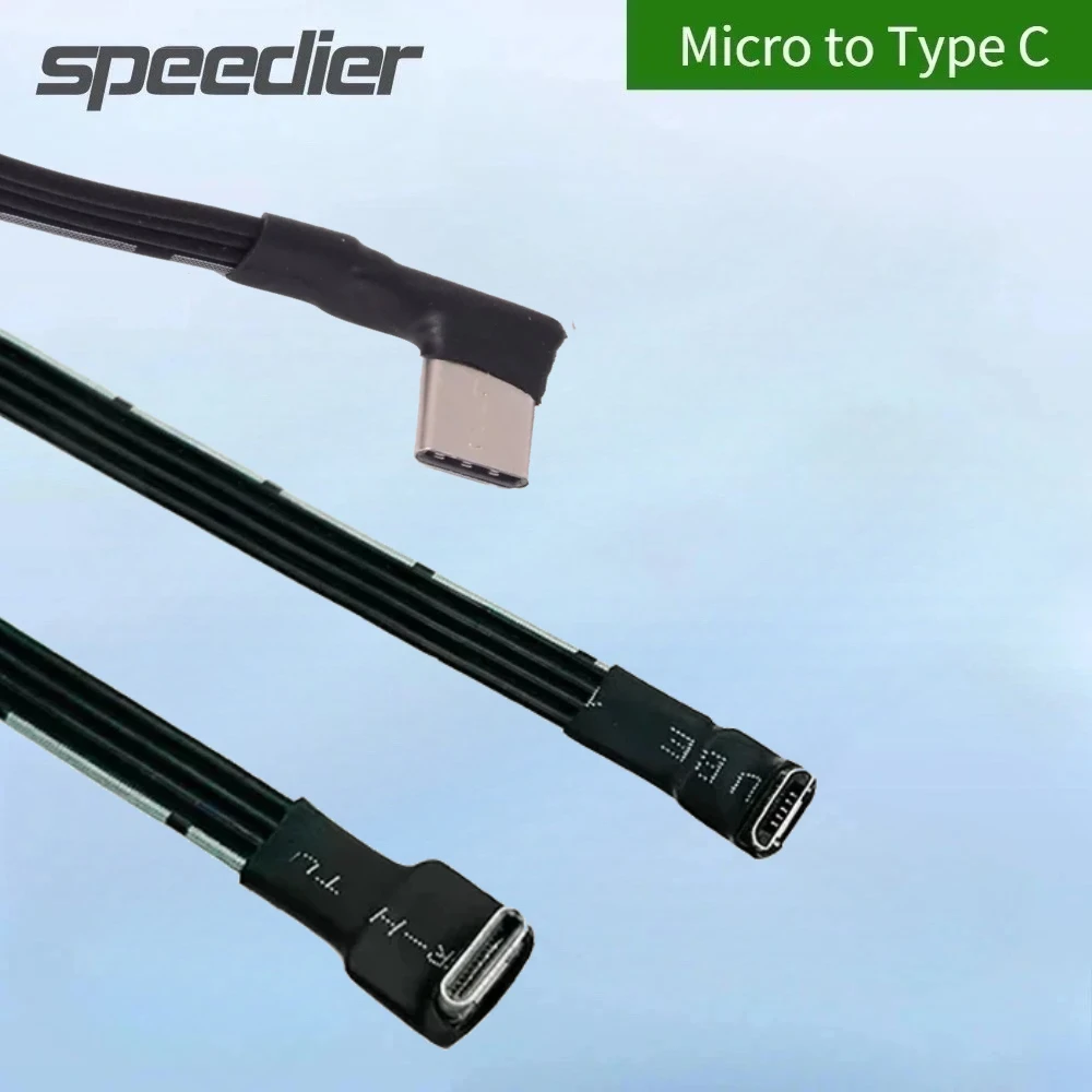 FFC USB 2.0 Type-C Up Down Angle 90 Degree Male To Micro USB Straight Male Flat Cable Cellphone Extension FPV Adapter Data Cable