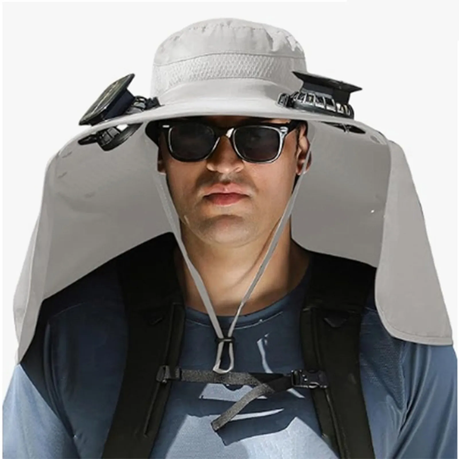 Men Women Wide Brim Fishing Hat Built in Solar Fan USB Charging UV Protection Cap for Summer Outdoor Hiking Camping Daily Use