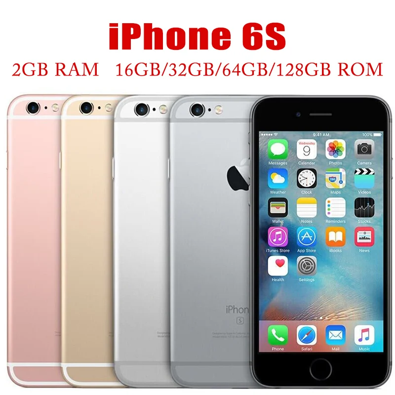 애플 아이폰 6s 4.7 인치, 2GB RAM, 16GB, 32GB, 64GB, 128GB, 4G LTE 듀얼 코어 IOS A9, 12MP 및 5MP 잠금 해제 오리지널 스마트폰