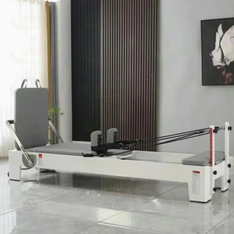 YTYIN Białe Dębowe Urządzenie do Pilates Reformer, Profesjonalne Urządzenie do Ćwiczeń w Studio do Komercyjnego Treningu Pilates i Fitnessu