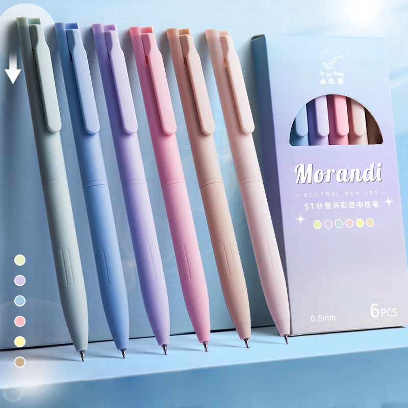 6Pcs Morandi Color Gel Pen Colorful Signing Pen Colored Ink Quick Drying Pressing Neutral Pen Writing Tools Student Stationery