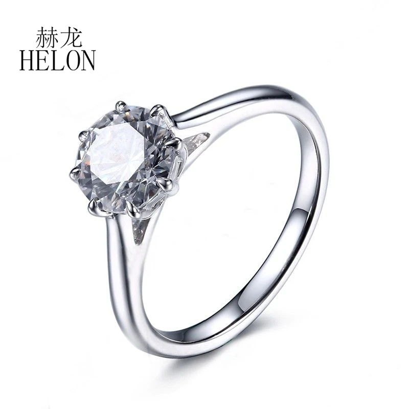 HELON 1.2ct 7mm Round Solitaire Moissanite Engagement Ring Solid 14K 585 White Gold Handmade Rings Wedding Band Anniversary Gift