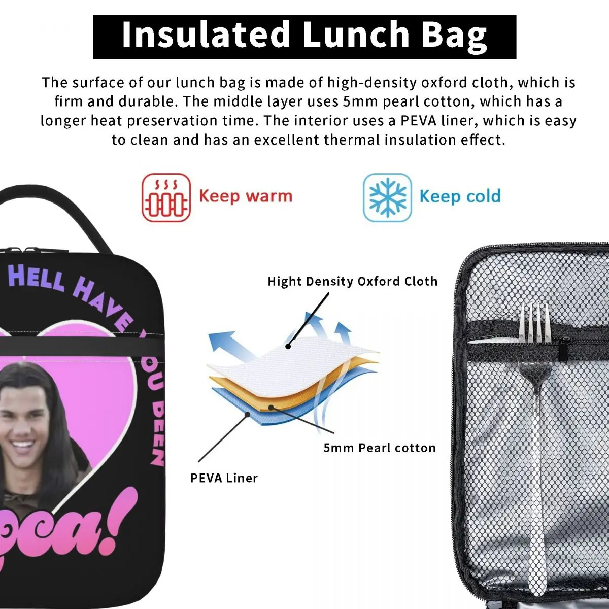 جاكوب توايلايت بيلا أين الجحيم هل كنت لوكا حقيبة الغداء صندوق الغداء المدرسة المحمولة الحرارية حمل حقائب اليد حقيبة للحفاظ على البرودة