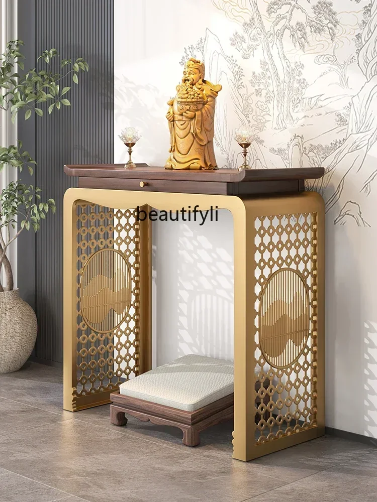 

North America Black Walnut Solid Wood Altar Stainless Steel Offering Home Console Tables New Chinese Buddha Table