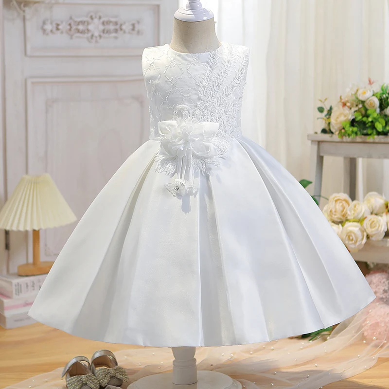 Flower Girls Party Dress Girl Princess Dress For Wedding Gown Bow Children baptism Dresses Baby Infant Clothes 0-24M Birthday