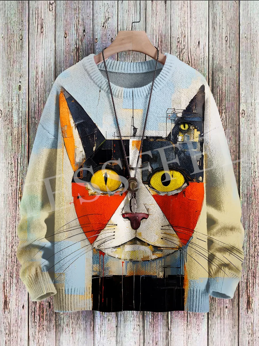 Newfashion Gebreide Trui Cartoon Vintage Abstracte Tattoo Retro Lange Mouwen 3Dprint Herfst Winter Pullover Harajuku Casual A14