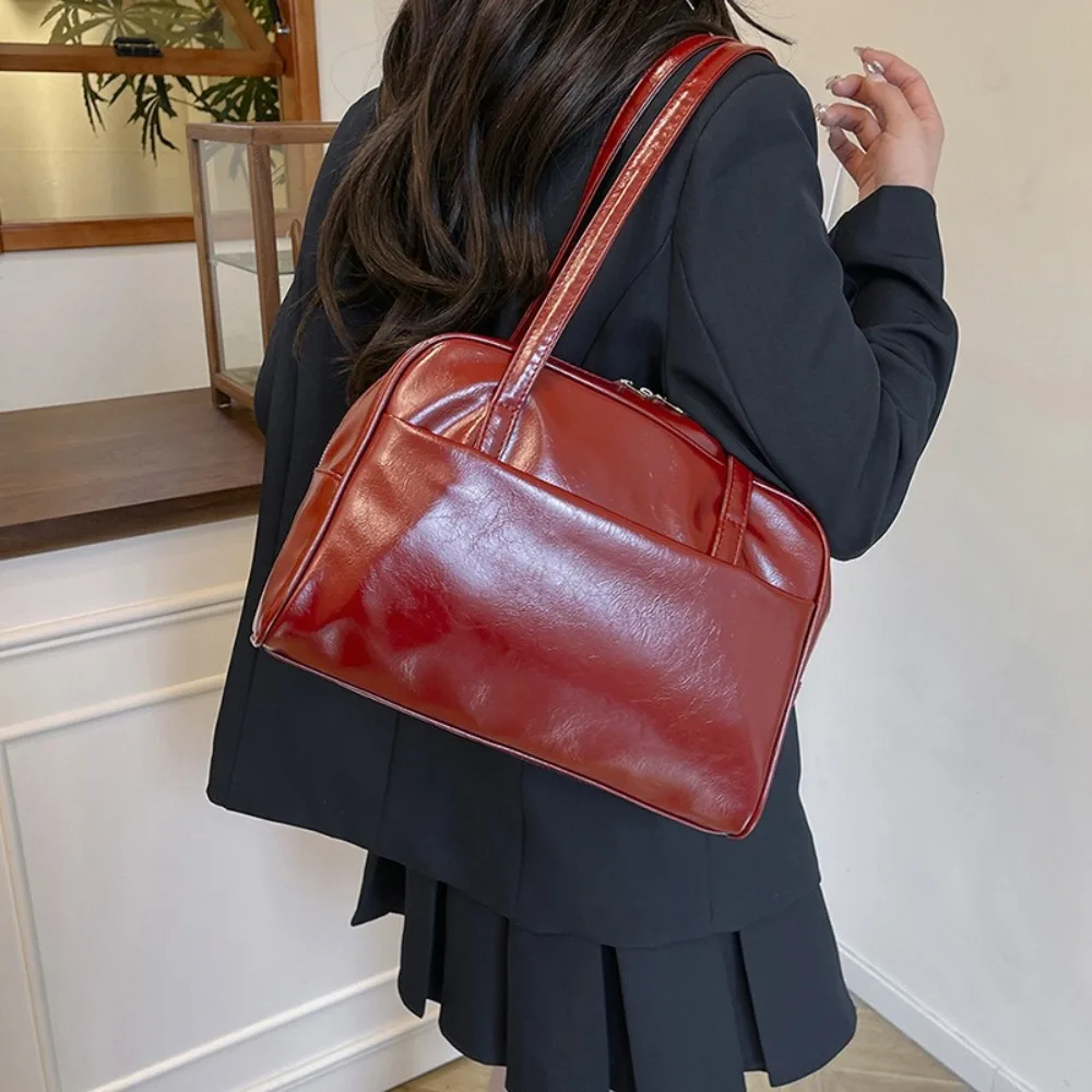 

Casual Korean Style Boston Shoulder Bag Large Capacity Underarm Bag Pu Leather Tote Bag Solid Color Square Women's Handbag Girls