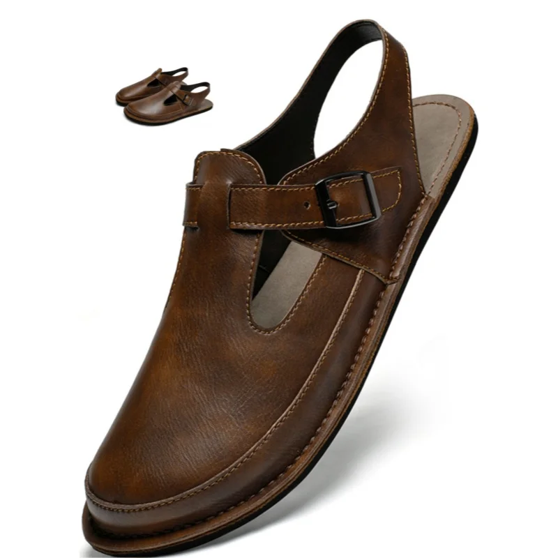 2026 Summer Men'S Sandals Adjustable Elastic Buckle Sandals Lightweight Breathable Slippers High Quality Non Slip Home Sandals