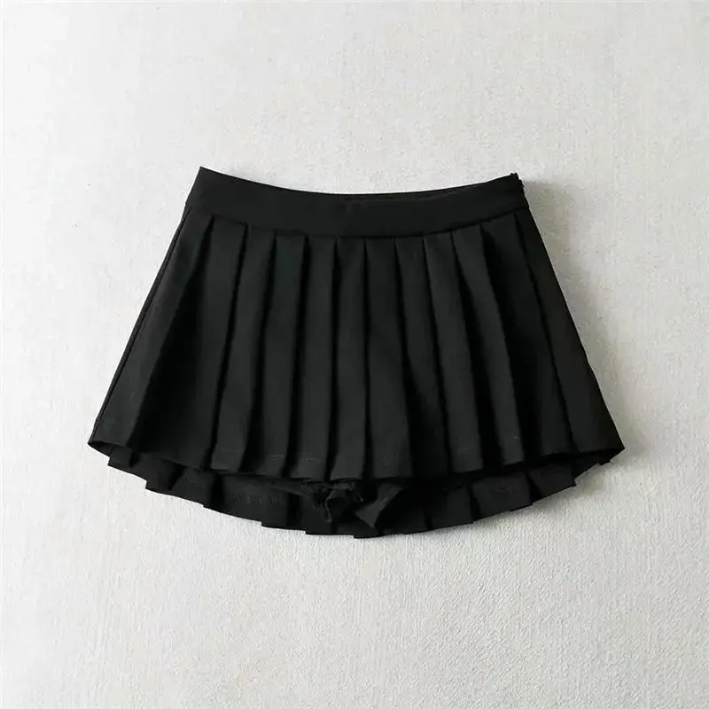 Ultra-short Front and Back Long Anti-exposure Pleated Skirt Women's Short Skirt with High Waist Slim Skirt
