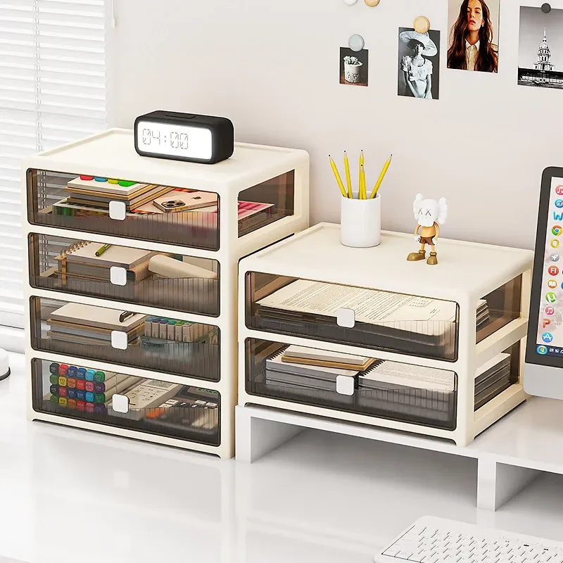 Desktop Storage Box Drawer Office Pen Holder Case Stationery Cosmetic Storage Box Organize Multi-Layer Shelf Cabinet