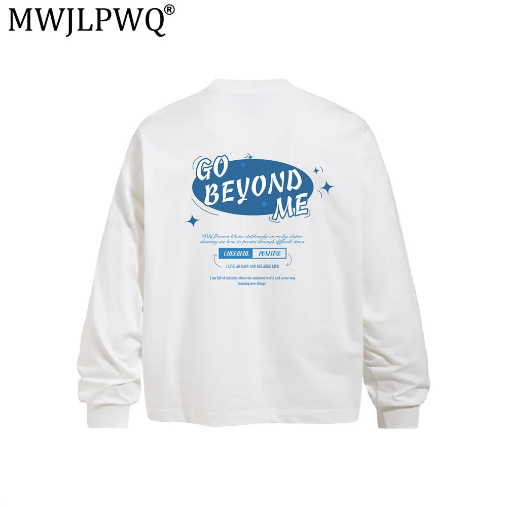 MWJLPWQ American Streetwear Letter Print Loose Long-Sleeve T-Shirt For Men Trendy Spring Autumn Casual Round-Neck Top Ins 20680