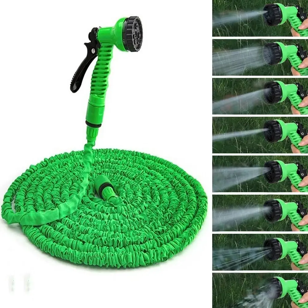 Universal Expandable Garden Hose Durable Retractable Expandable Magic Hose 7 Function Spray Nozzle Triple Layer Latex Core