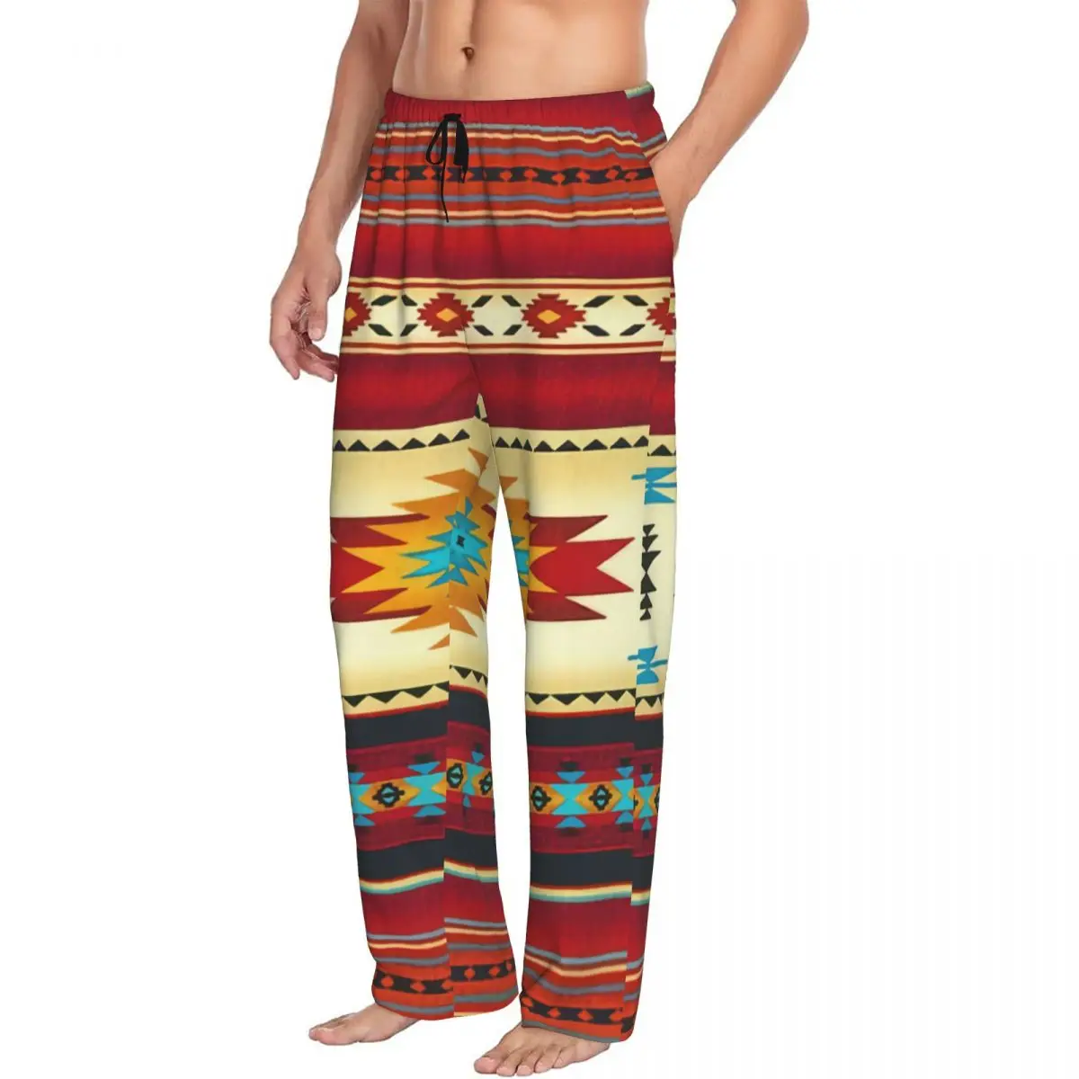 Custom Print Native American Pajama Pants Men's Boho Aztec Navajo   Sleep Sleepwear Bottoms with Pockets