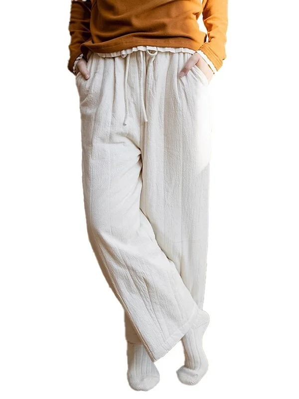 Thiened Cotton Wide Leg Pants Elastic Waist Casual Trousers for Women plus Size Autumn Winter New Sle Outerwear Cotton Pants