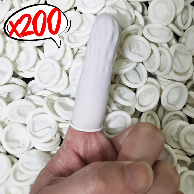 200/100x Non-slip Finger Cots White Latex Disposable Fingers Covers Finger Fingertips Protector Anti-static Thumb Sleeve Gloves