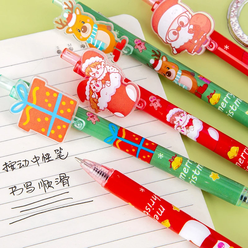 Stylo gel de dessin animé de Noël pour étudiants, père Noël, renne, bonhomme de neige, créatif, étudiant, école, cadeau, prix