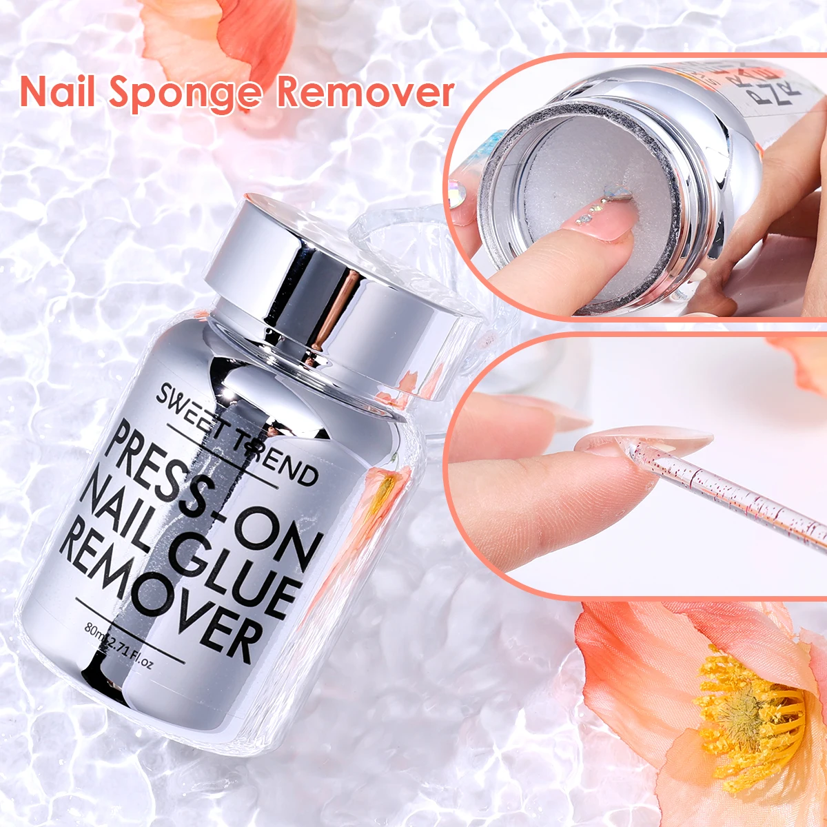 80ml 프레스온 네일 스펀지 리무버 솔루션, 빠른 젤 폴리쉬 네일 디본더, 부드럽고 쉬운 인조 네일 팁 제거 도구, 매니큐어 데코