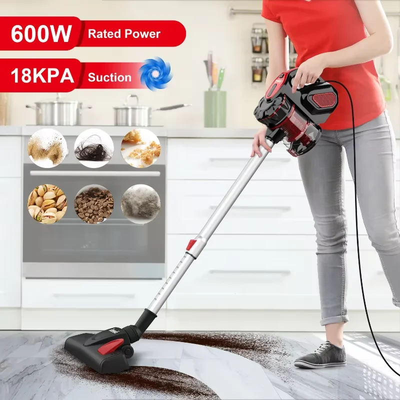 INSE-aspiradoras I5 con cable, aspiradora de mano con potente succión de 18Kpa, Motor de 600W, palo 4 en 1, para el hogar, alfombras de pelo de mascotas