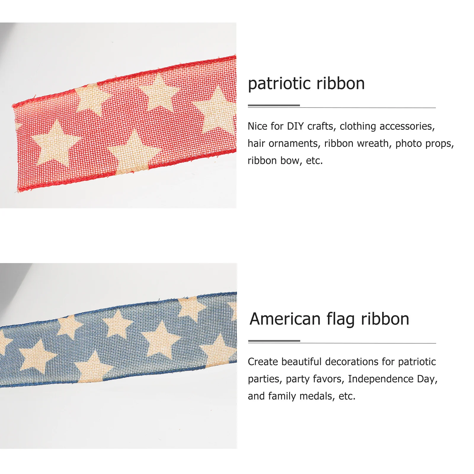 

2 Rolls Star Flag Decorative Ribbon Linen Striped Fabric For Diy Craft Party Supplies Independence Day Gift Wrapping Handmade