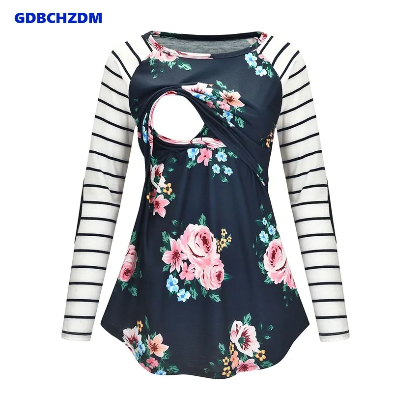 

Hot Sale Maternity Tunic Tops Printing Nursing T-shirt Spring Autumn Long Sleeve Pregnancy Woman Clothing Breastfeeding Tees