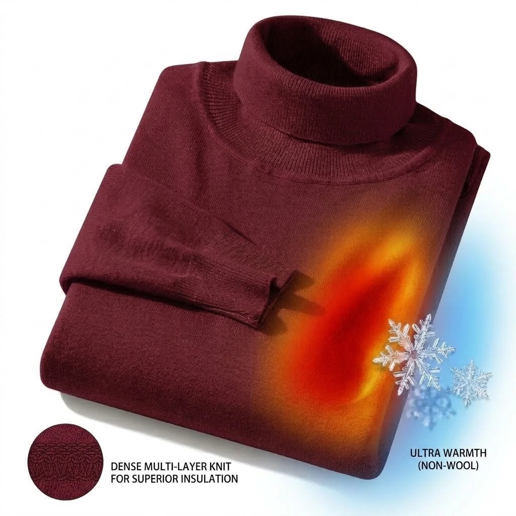 Neuer Warmer Gestrickter Rollkragenpullover Dicker Winterpullover für Herren Anti-Pilling Einfarbige Sweatshirts Mäntel Herbst-Streetwear – Detail 14