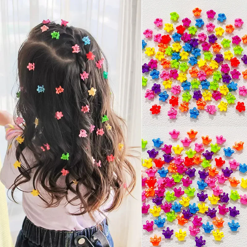 50pcs Girs Cute Colorful Flower Star Crown Small Hair Claws Lovely Hair Decorate Claw Clips Hairpins Kids Sweet Hair Accessories