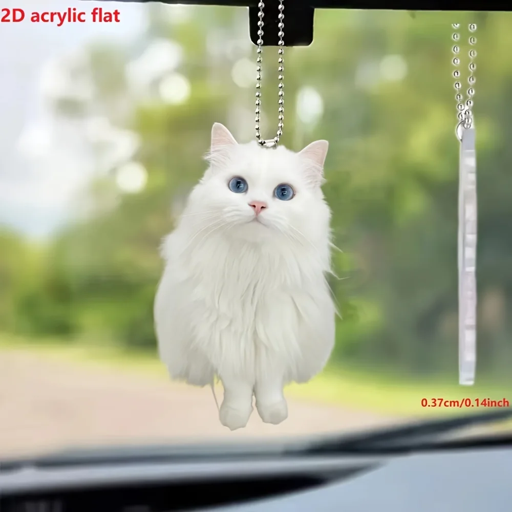 Cool White Persian Cat 2D Acrylic Pendant Novelty Kitten Keychain Versatile Charm Decor for Car,Backpack,Home,Festive Party,Gift