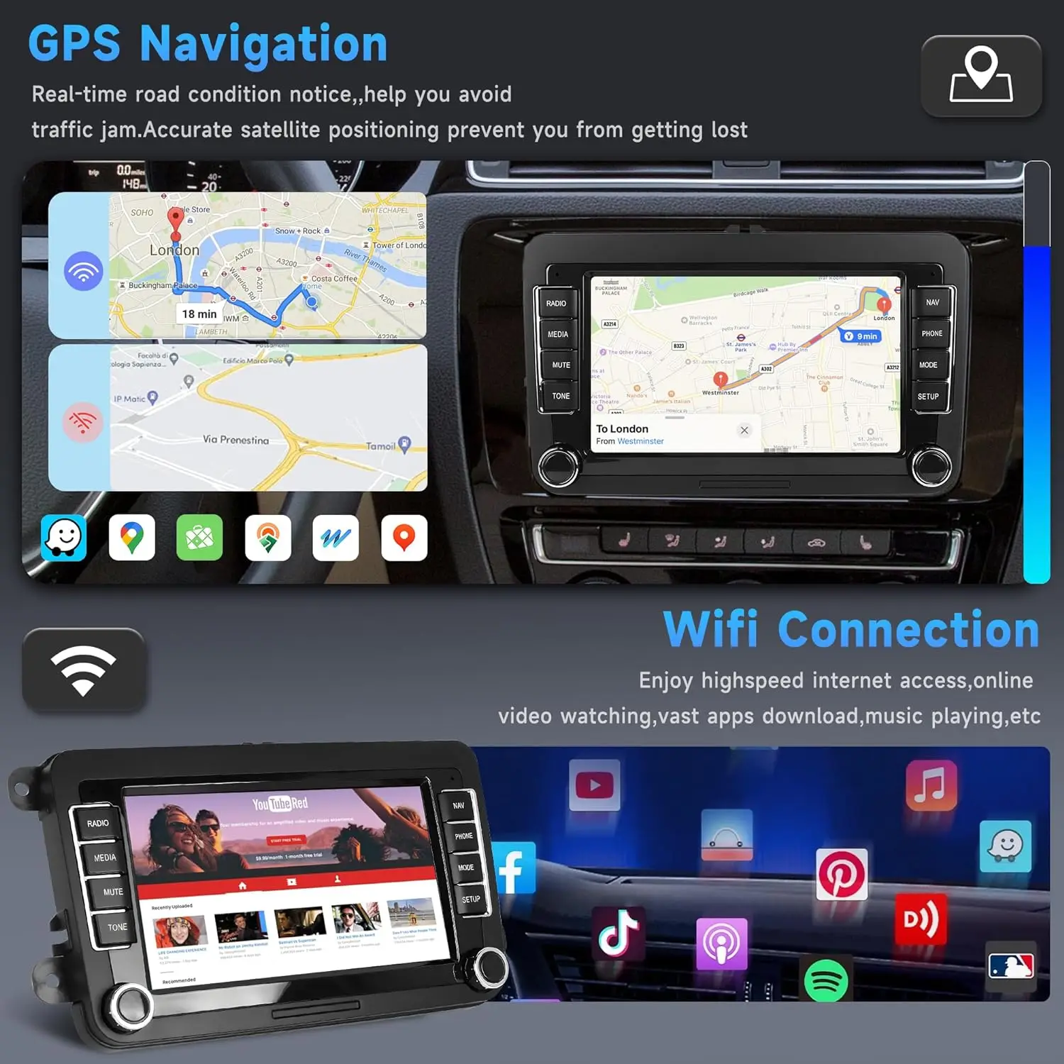 Android 13 Car Stereo for VW Seat Skoda Carplay Android Auto 2Din Car Radio 7\'\' Bluetooth Navigation WIFI FM Multimedia Receiver