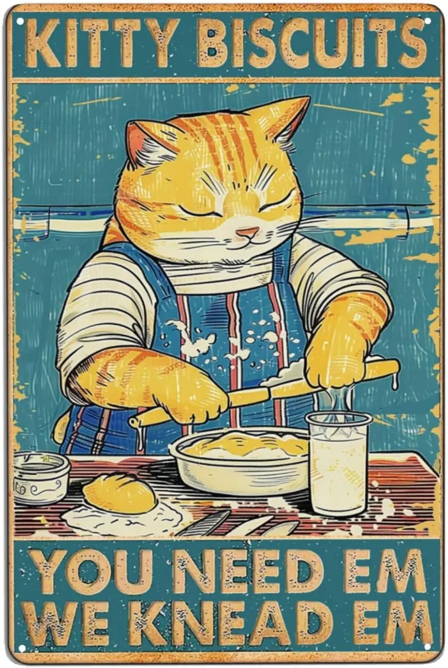 Kitty Biscuits We Knead Em You Need Em Metal Tin Sign Cute Kitchen Decor Cat Gifts For Women Cat Lover Funny Vintage Cat Wall De