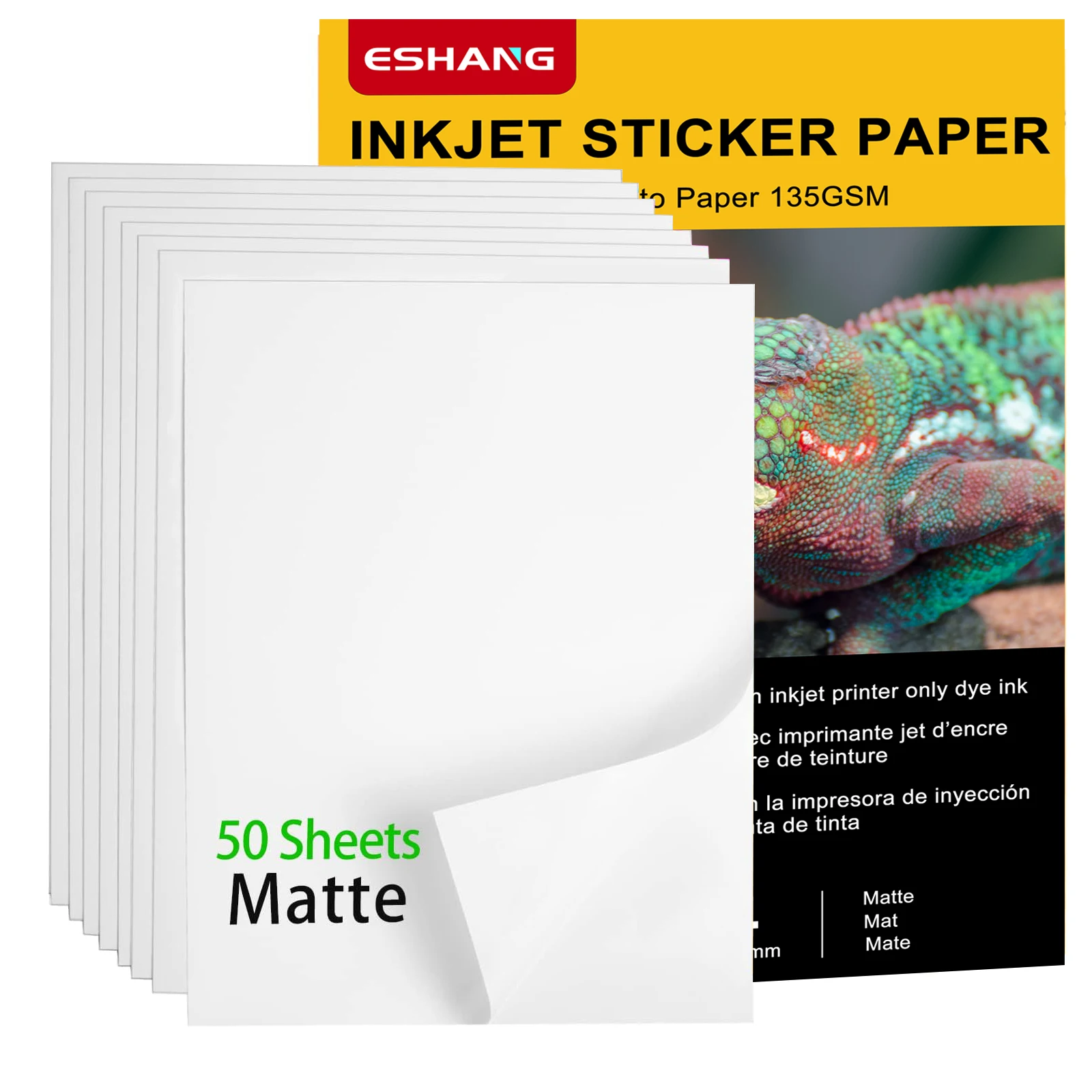 ESHANG 50 arkuszy A4 135G samoprzylepny papier fotograficzny do drukarek atramentowych, matowy papier samoprzylepny do drukarek atramentowych, 8,3 x 11,7 cala, 36Ib