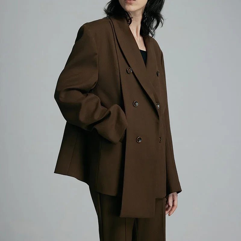 Dark Brown Women Suit 1 Piece Blazer Female Office Lady Work Wear Business Jacket Coat Double Breasted Outfit Irregular Hem