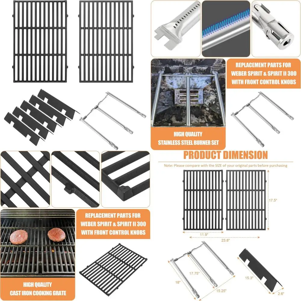 

Weber Spirit & Spirit II 300/E-310/S-310/E-320/S-320/E-330/S-330 Grill Parts: 7636 Flavor Bars, 69787 Burners, 7638 Grates