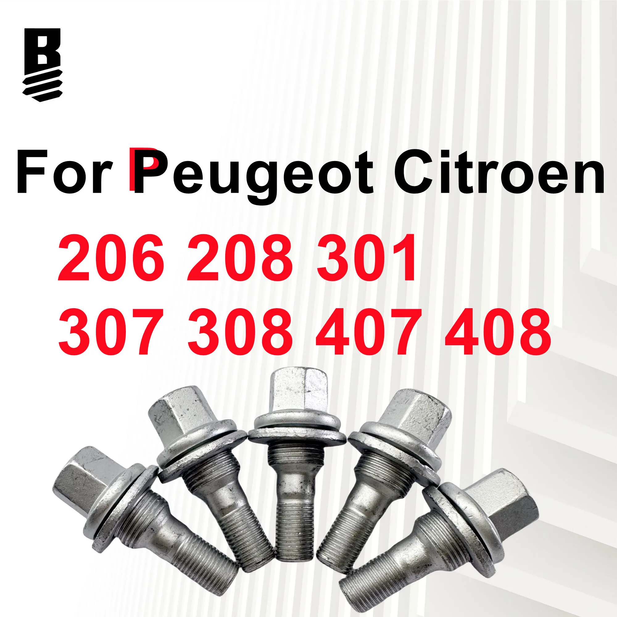 Car Alloy Wheel Nut Bolt Screw Suitable for Peugeot 206/208/301/307/308/407/408 Citroën Thread Length 26/40/45mm M12x1.25