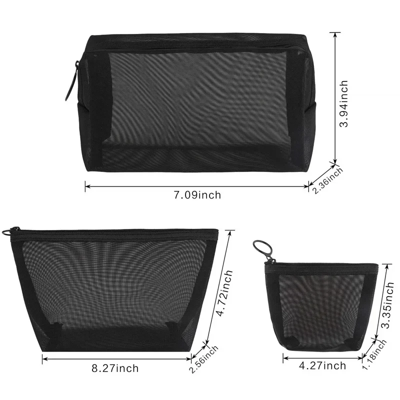 Black Mesh Makeup Bag Women Transparent Cosmetic Bag Small Large Portable Storage Bags Travel Toiletries Towel Organizer Pouch