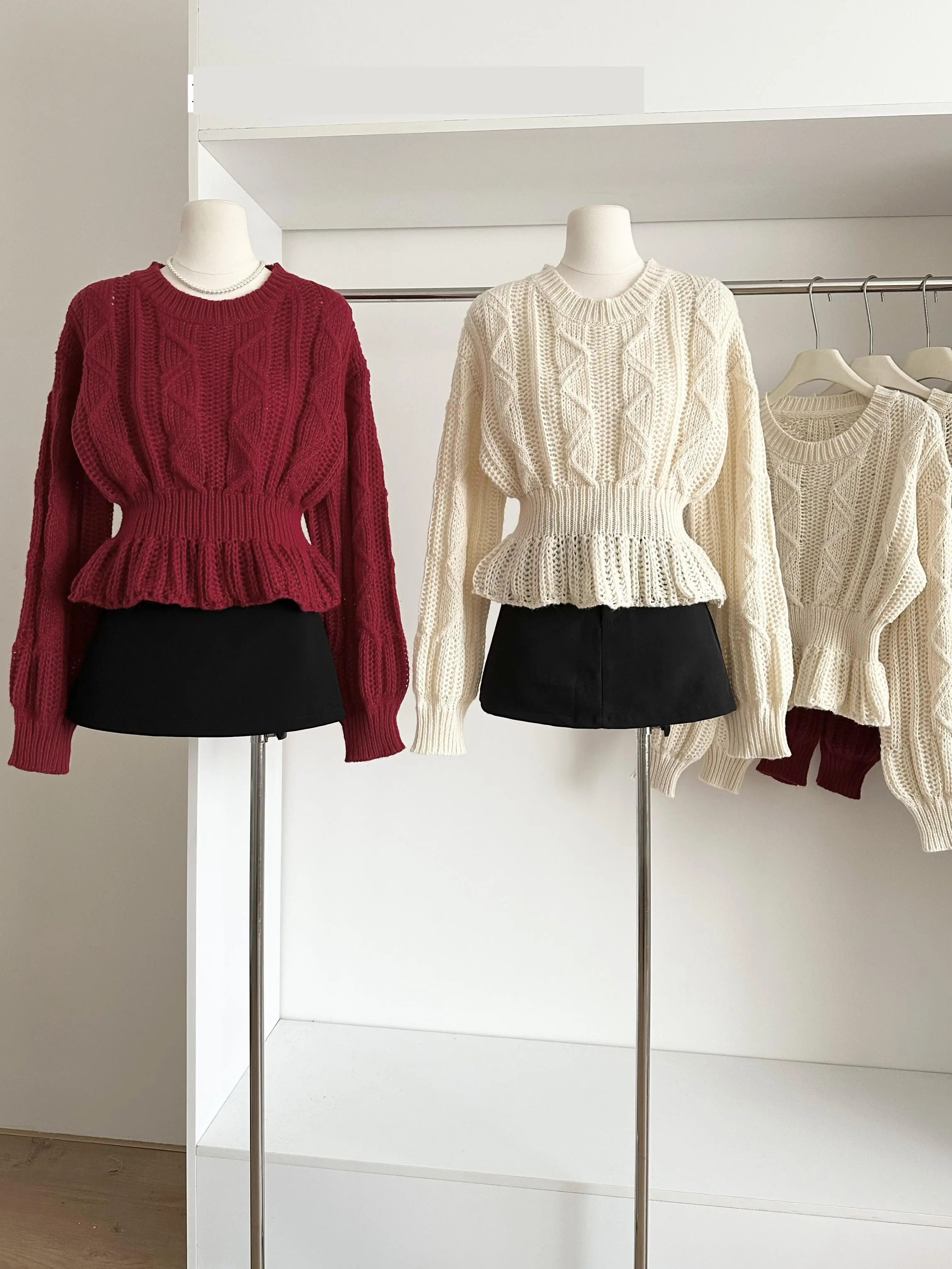 

Женский осенне-зимний короткий свитер с круглым вырезом и рукавами-фонариками, женский однотонный джемпер с тонкой талией, топ