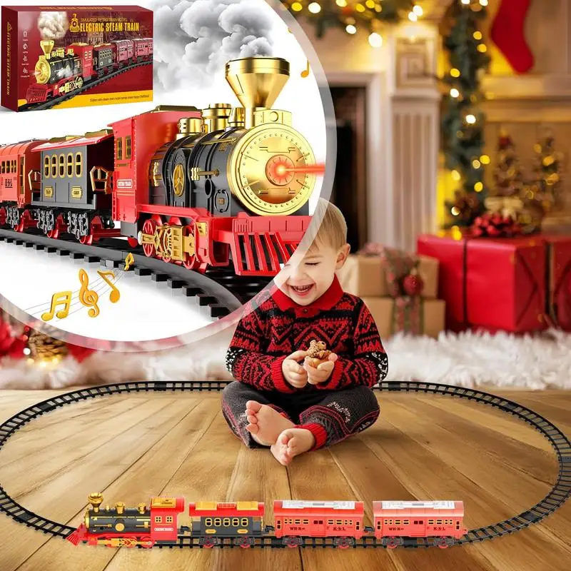 Train électrique classique pour enfants, ensemble de jouets sonores, modèle lomatéritive, kit de chemin de fer à piles 62, jouet de Noël