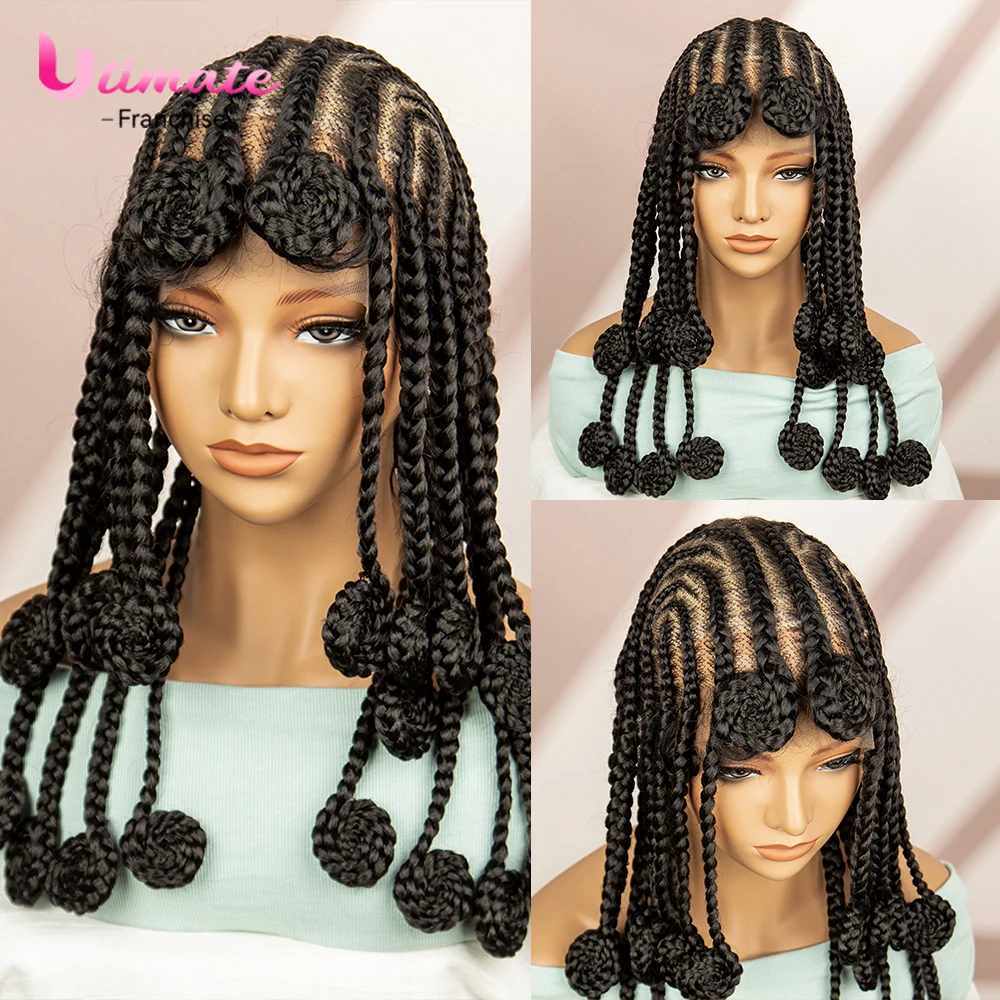 18 Inches Bantu Cornrow Box Braided Wigs for Black Women Full Lace Box Braids Synthetic Braiding Hair Wigs