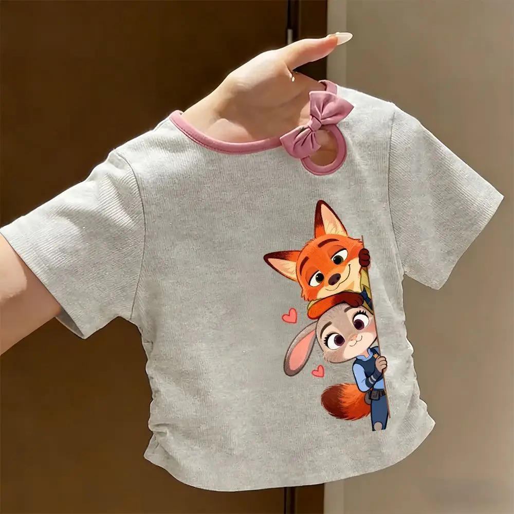

Zootopia Judy's Children's T-shirt Summer Foreign Style New Korean Version of Girls' Bow Short-sleeved Top Trend