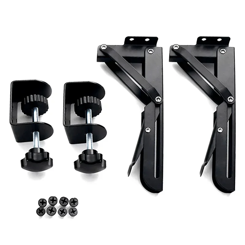 2pcs Pull Out Strong Bearing Easy Install Height Adjustable Foldable Bracket Under Desk Cold Rolled Steel Keyboard Tray Clamp