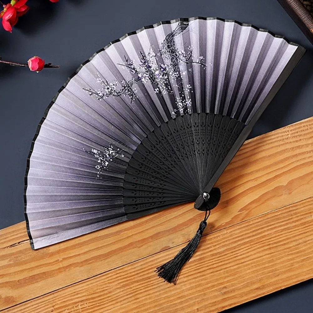 Elegant Chinese Style Tassel Folding Fan Butterfly Swallow Bamboo Fan Weeping Willow Plum Blossom Handheld Fan Birthday Party