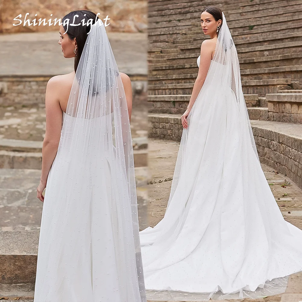 

ShiningLight Pearls Bridal Veil Beaded Wedding Veil with Comb 2m Long Single Layer White Ivory Wedding Accessories Customized