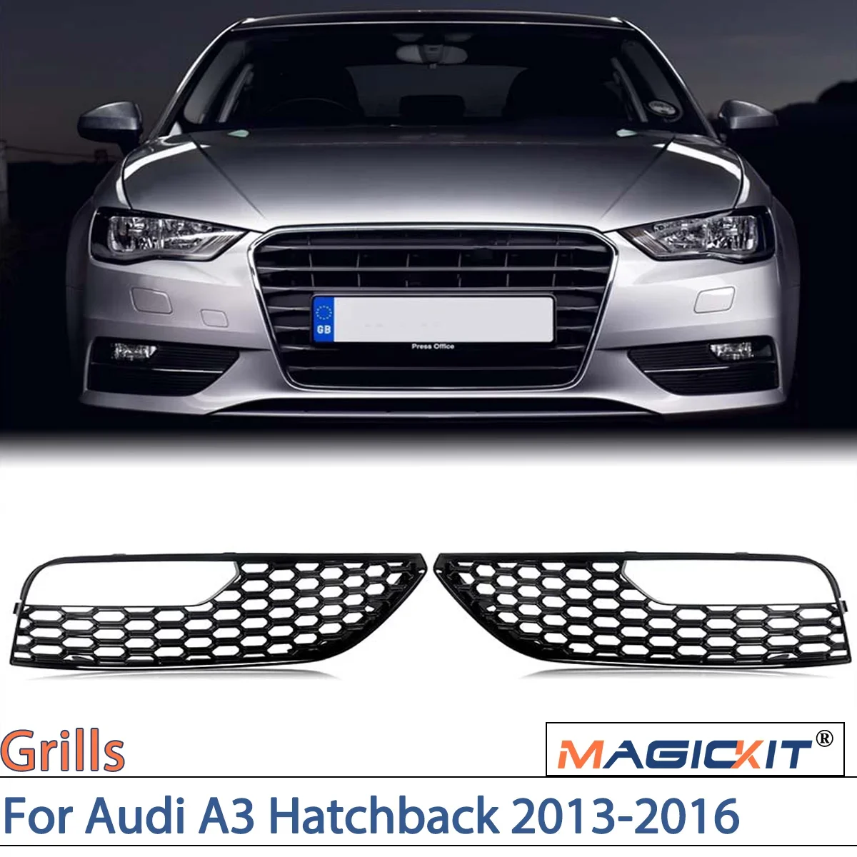 

MAGICKIT For 2012-2016 Audi A3 Basic Front Bumper Fog Light Grille Covers Black Honeycomb Accessories ONLY FOR Standard Bumper