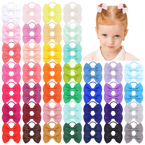 Imagen 2 del producto 24/40/80 Uds. Cinta de grogrén de Color aleatorio de 2 pulgadas, banda elástica para el cabello con lazo para niñas, lazos hechos a mano, accesorios para el cabello con cuerda