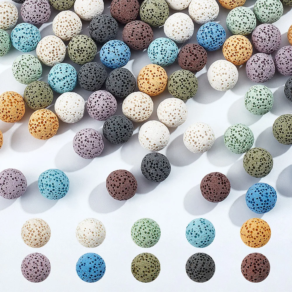 80 Pcs Lava Beads 10 Colors Round Lava Beads 12mm Unwaxed Lava Rock Loose Stone Spacer Beads for Essential Oil
